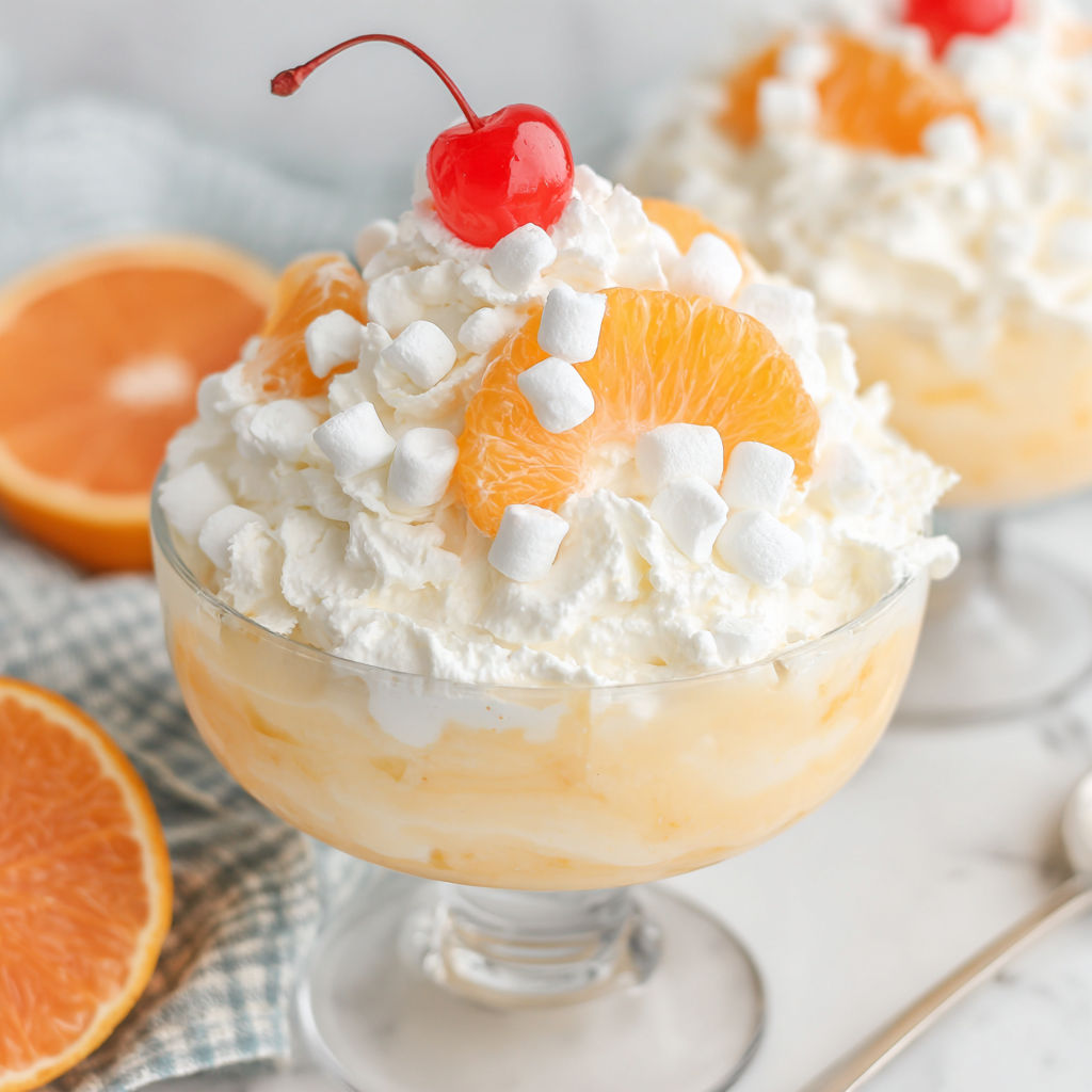 A glass of orange creamsicle fluff.