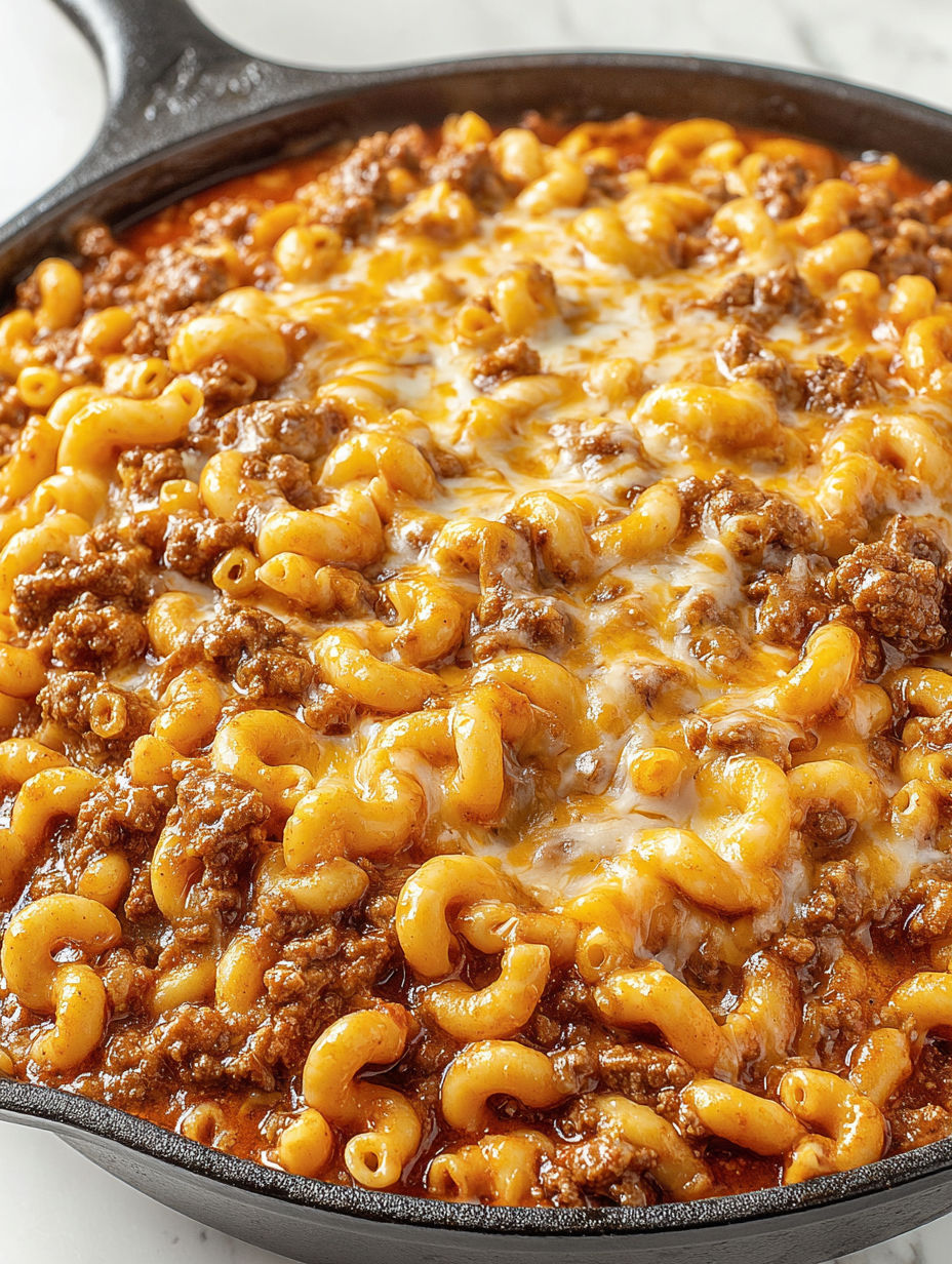 A bowl of macaroni and cheese with bacon and cheeseburger on top.
