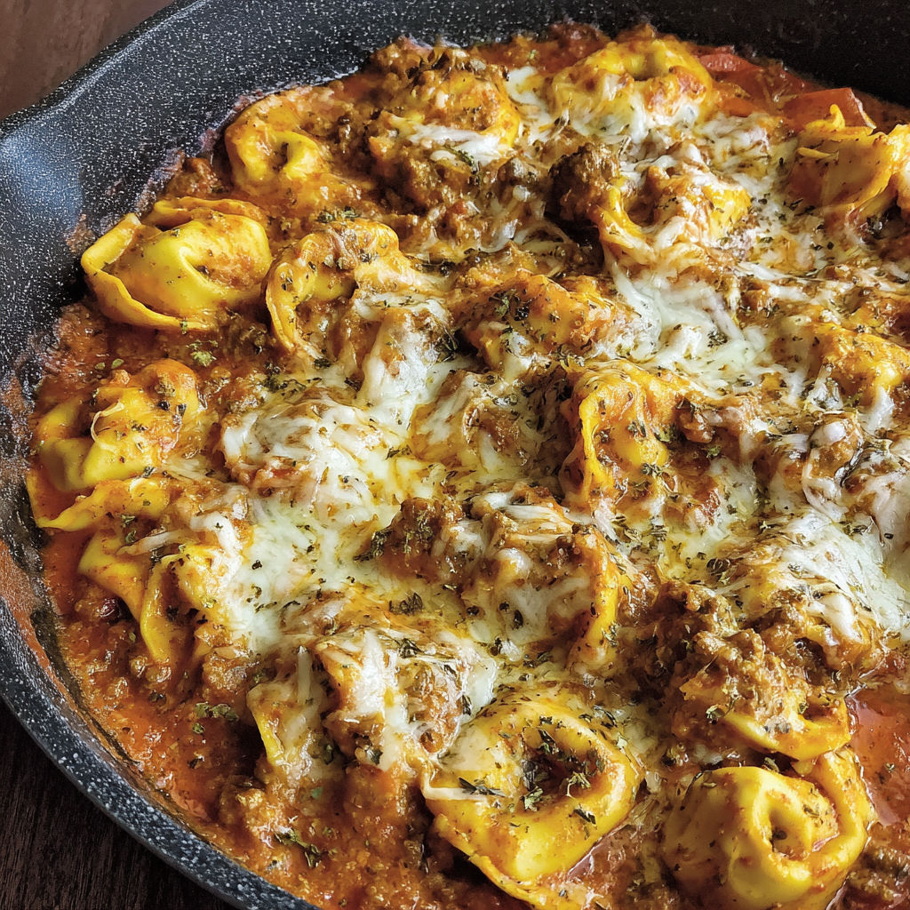 A delicious cheesy ground beef tortellini.