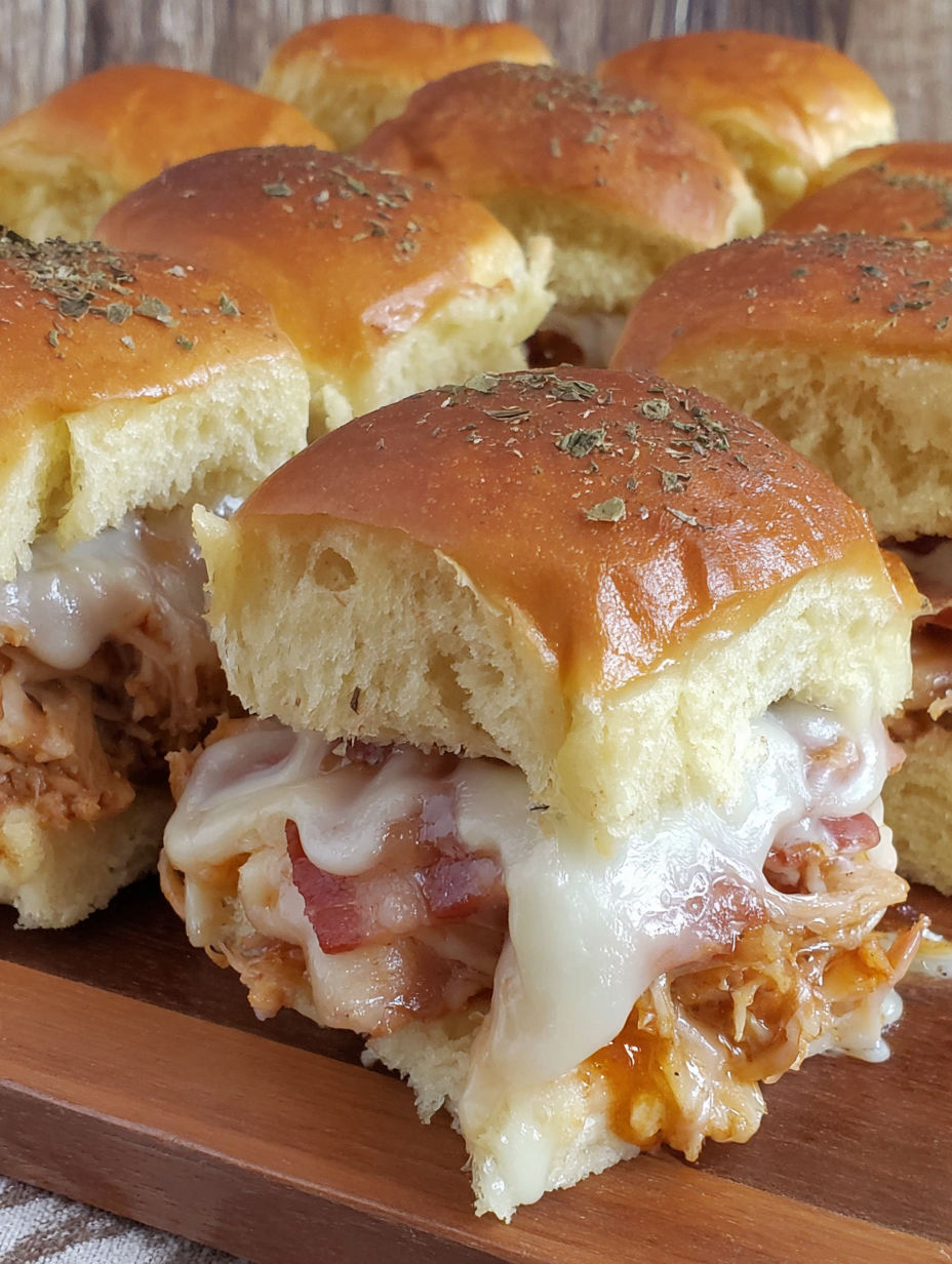 A plate of sandwiches with cheese and bacon.