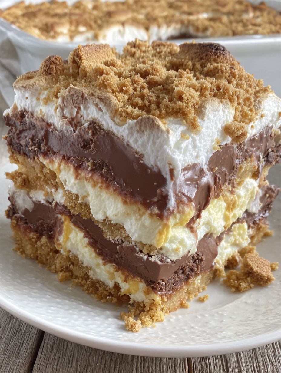 A slice of cake with chocolate and white frosting.