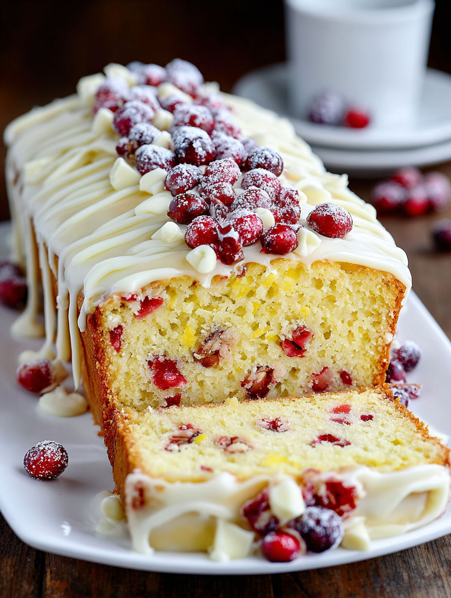A slice of Christmas Cranberry Pound Cake.