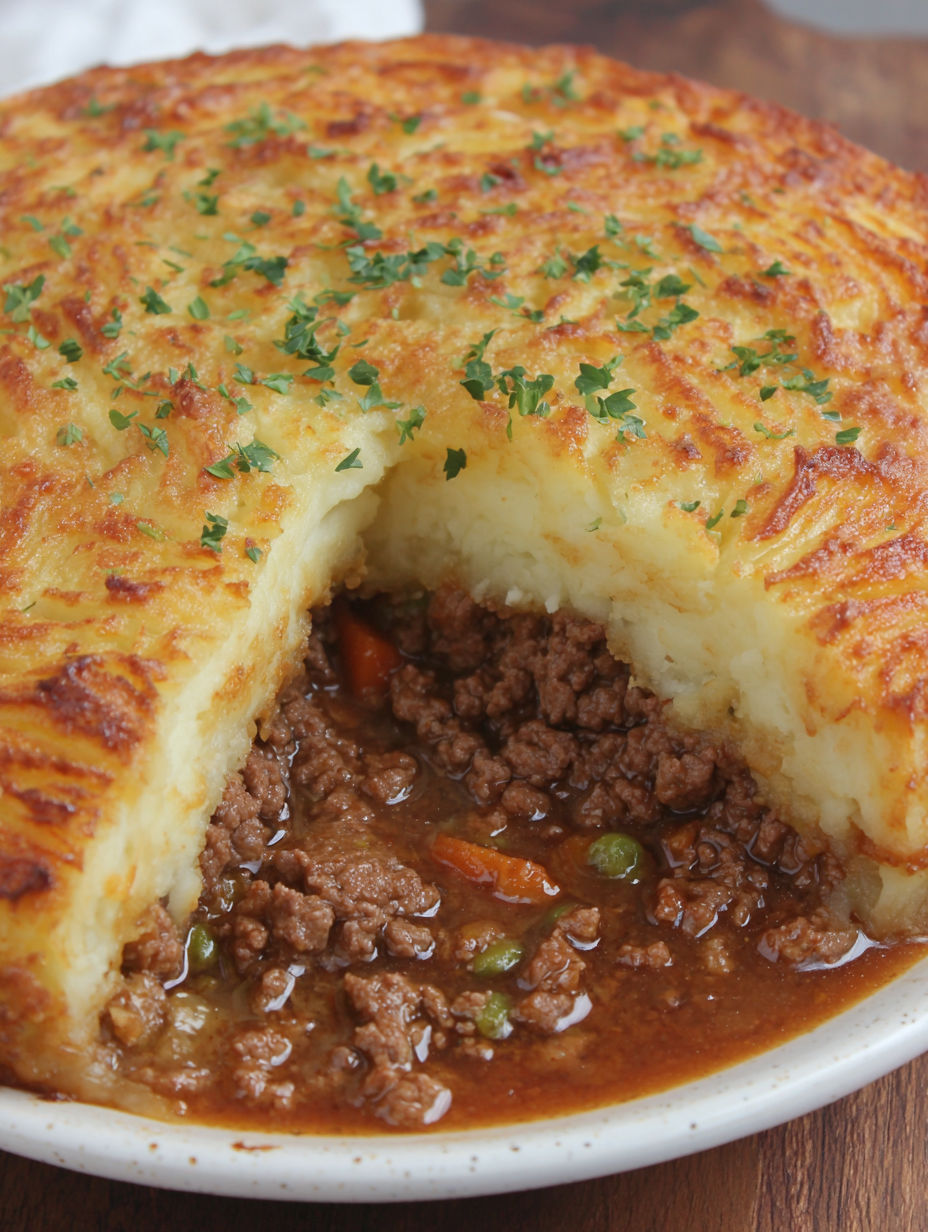 A slice of homemade cottage pie.