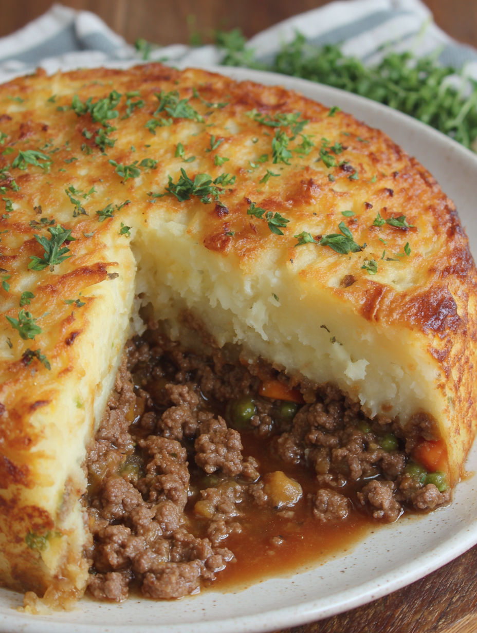 A slice of homemade cottage pie.