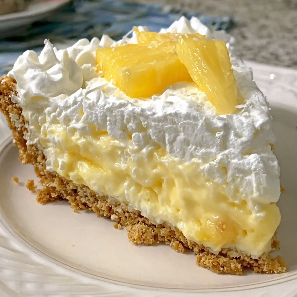 A slice of pineapple cream cheese pie.