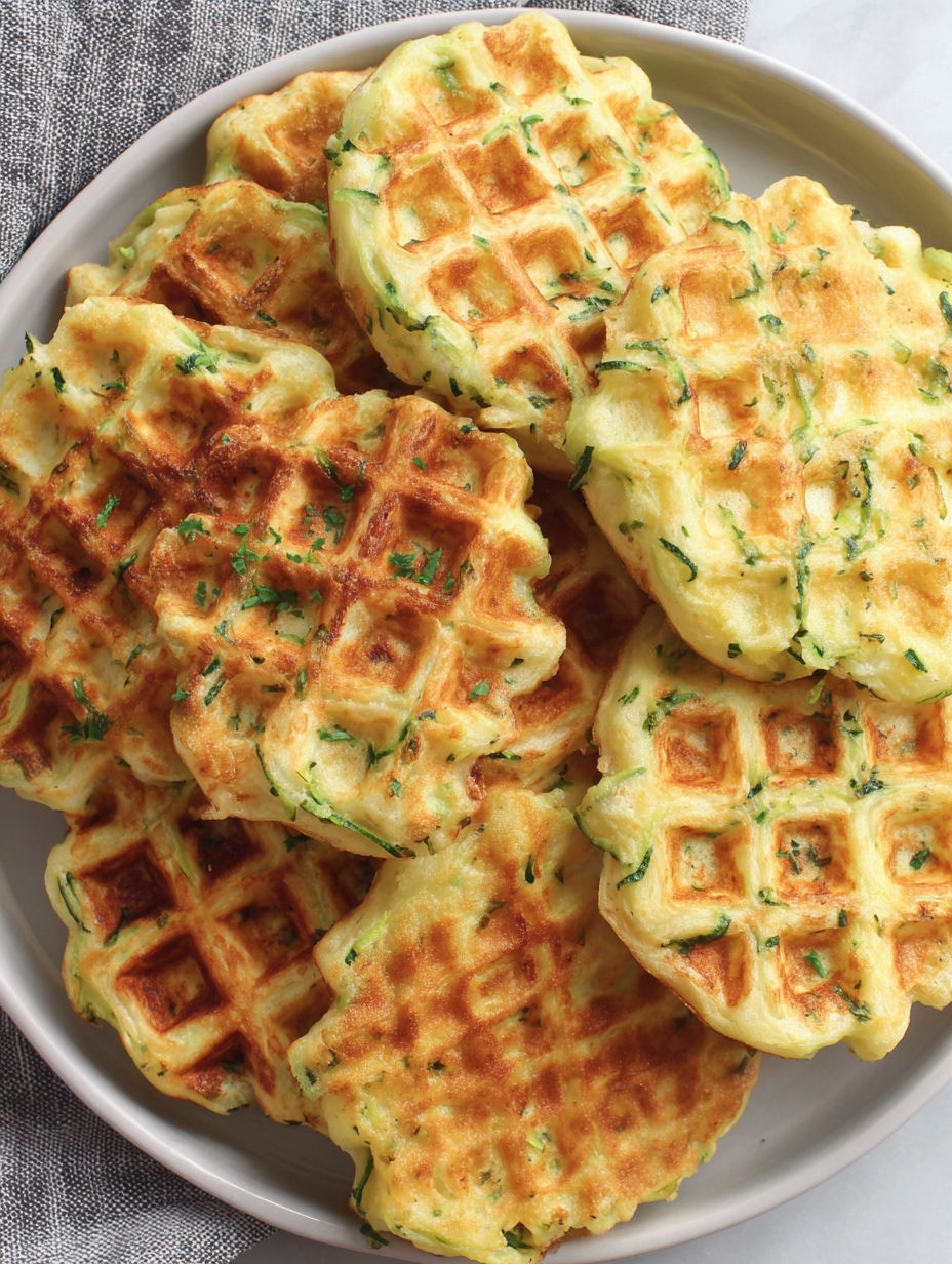 A plate of waffles with green toppings.