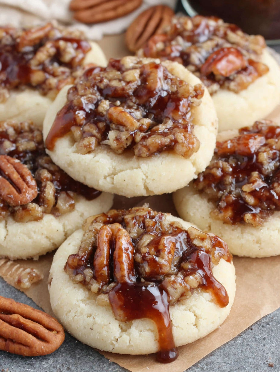 A close up of a cookie with a caramel sauce.