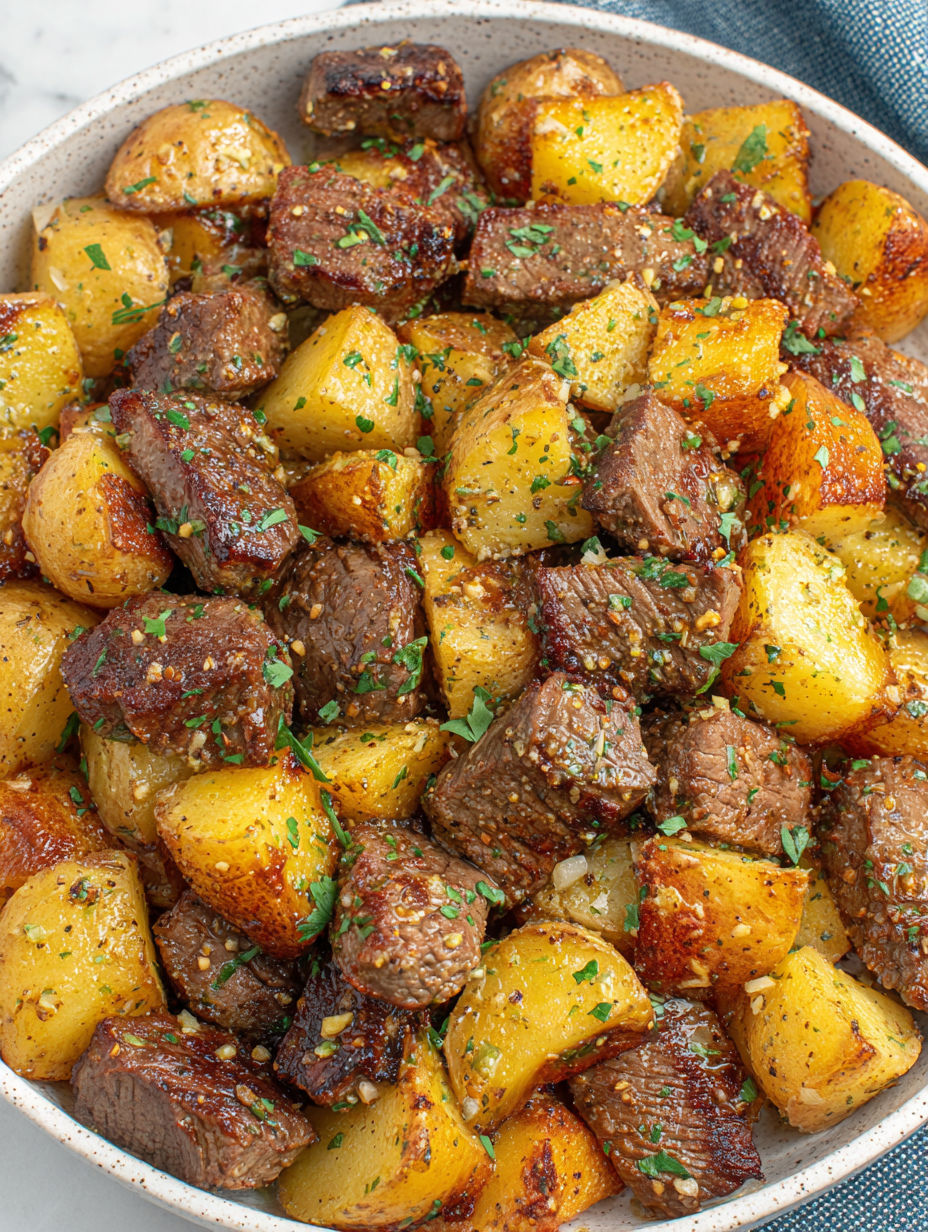 A bowl of meat and potatoes.