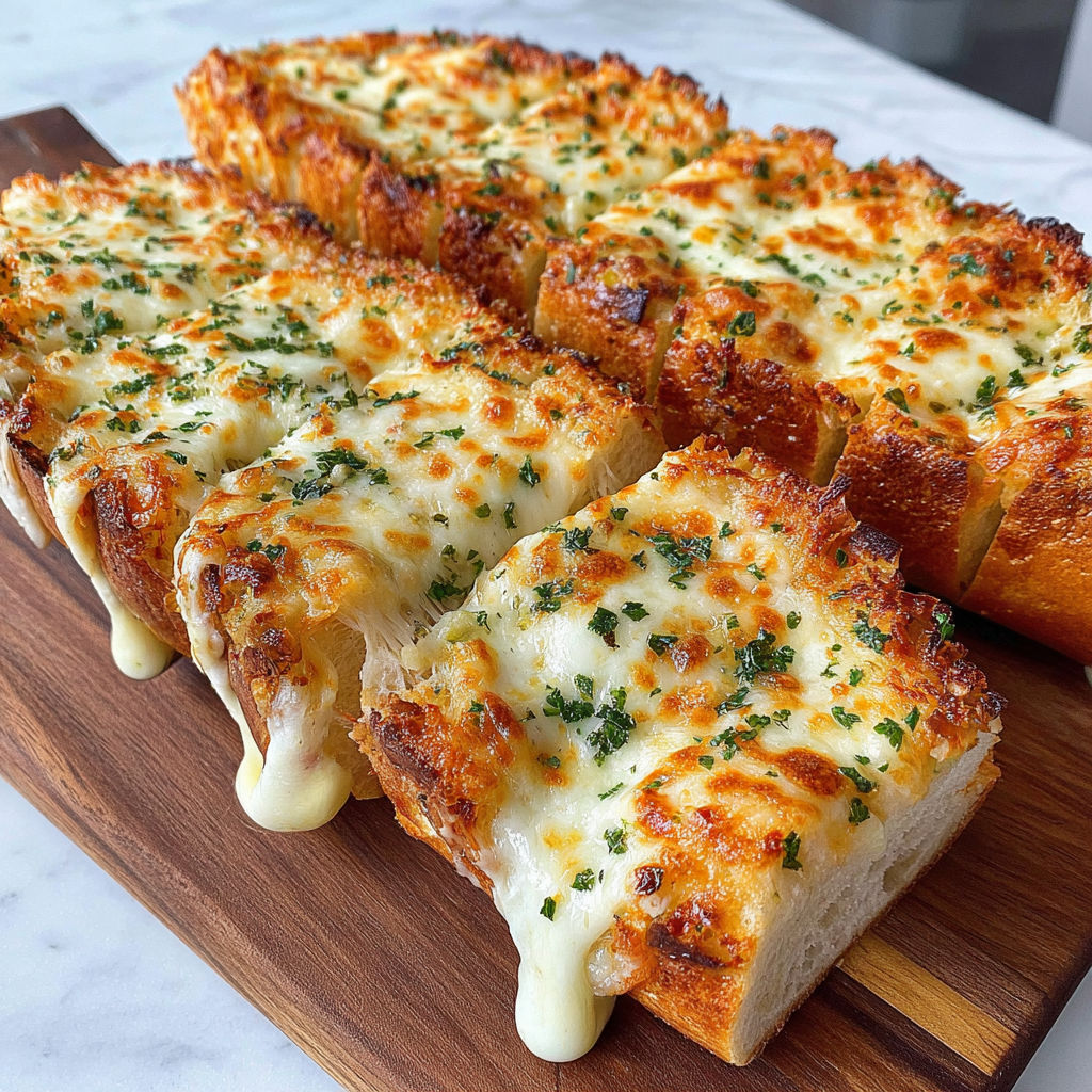 A slice of garlic cheesy bread.