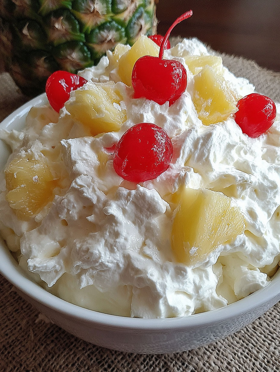 A bowl of whipped cream with cherries on top.