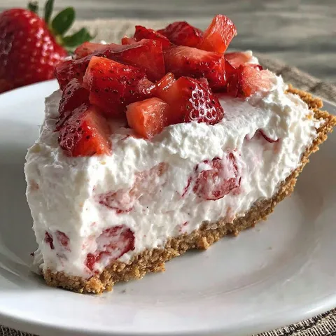 A slice of yogurt pie with strawberries on top.