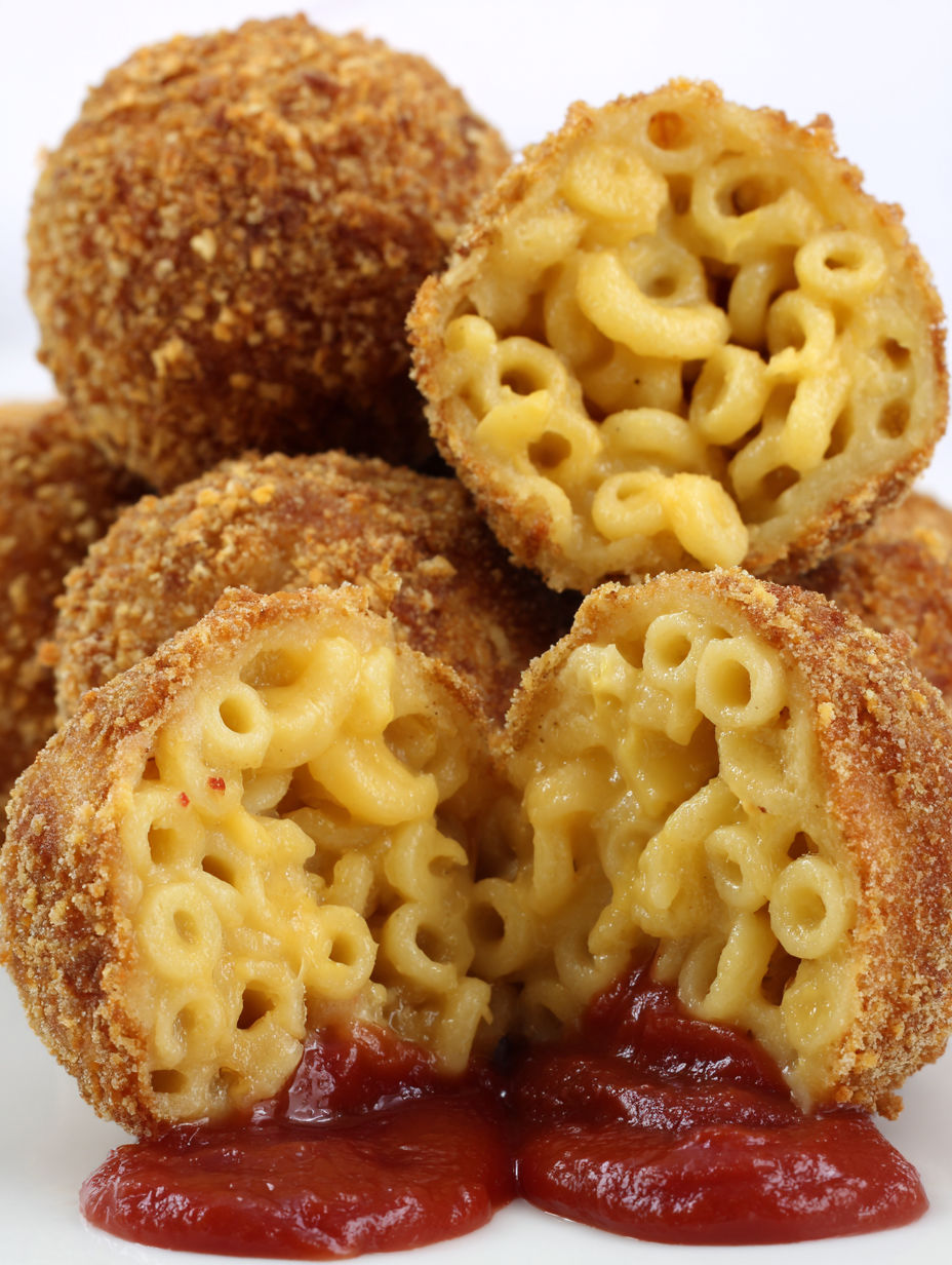 A close up of a deep fried spaghettiOs.