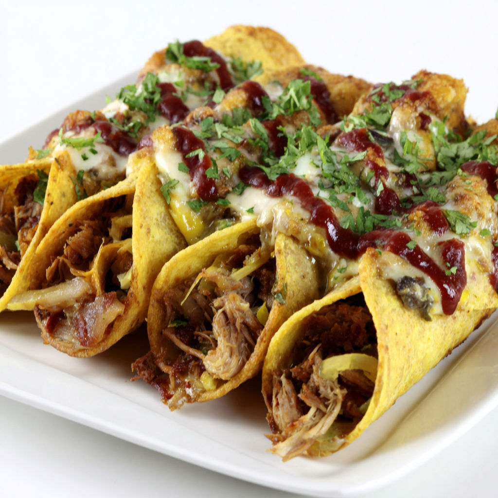 A plate of Pulled Pork Taquitos.