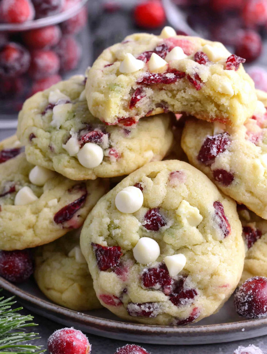 A stack of cookies with white frosting and red berries.