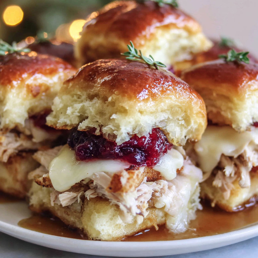 A plate of turkey cranberry sliders with brie.