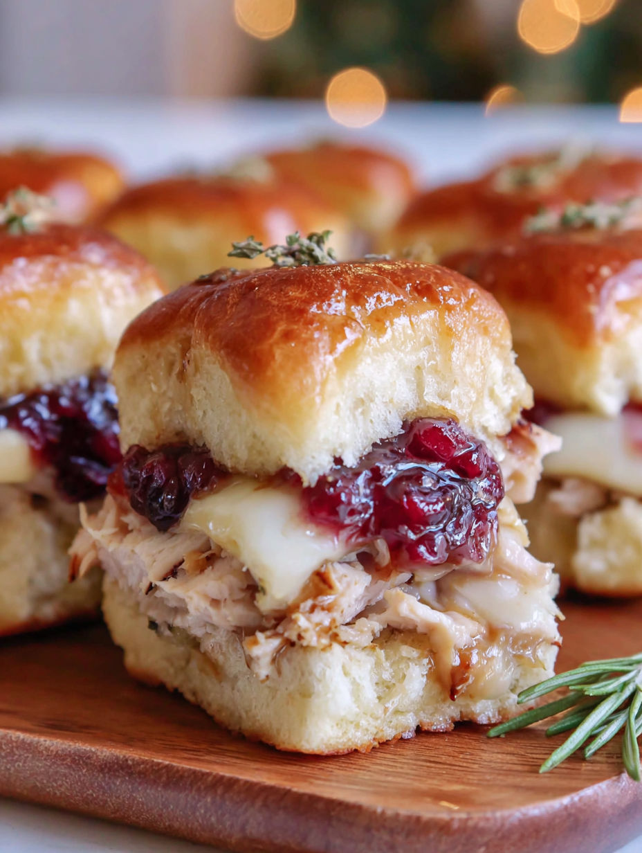 A plate of turkey cranberry sliders with brie.