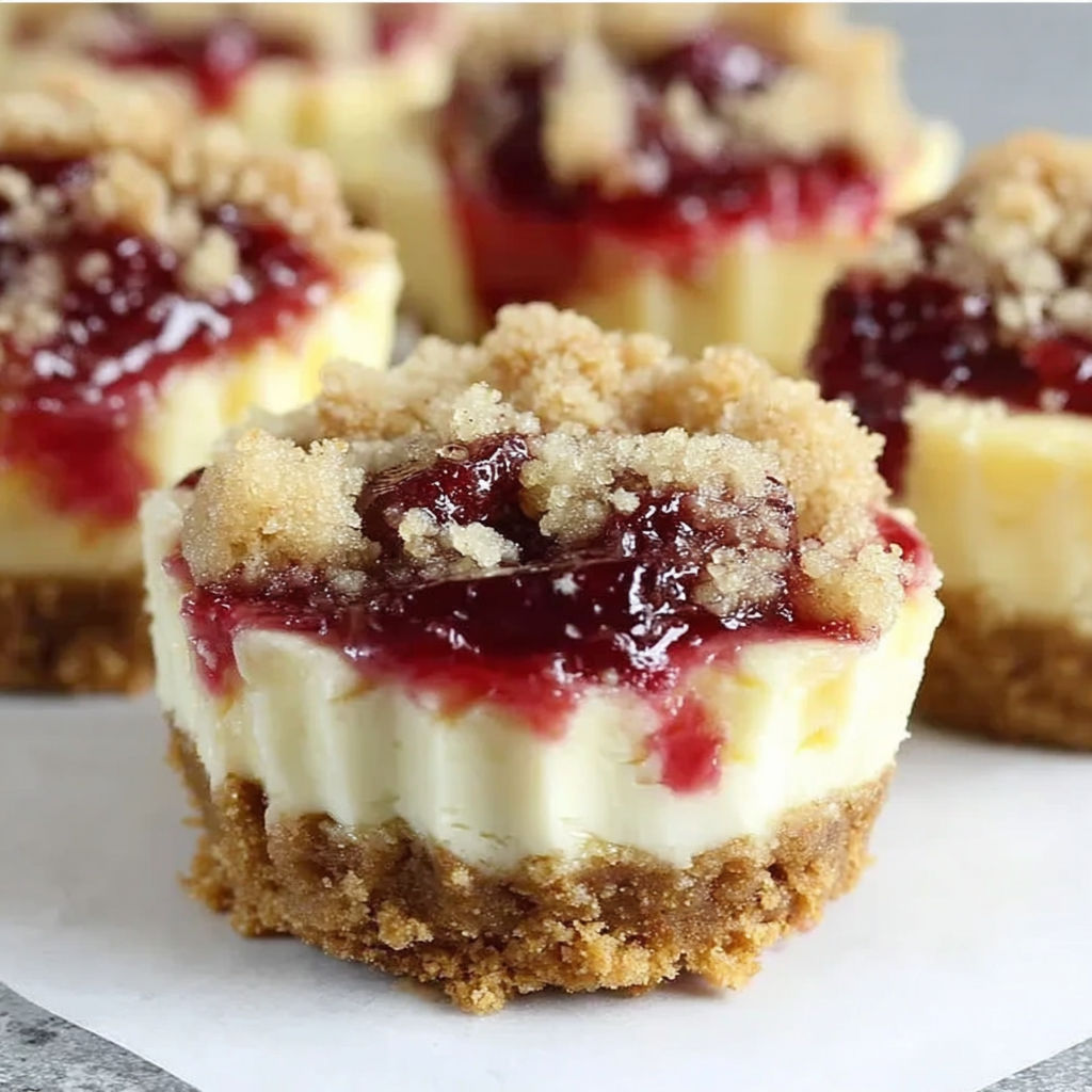 Mini cranberry cheesecakes on a plate.