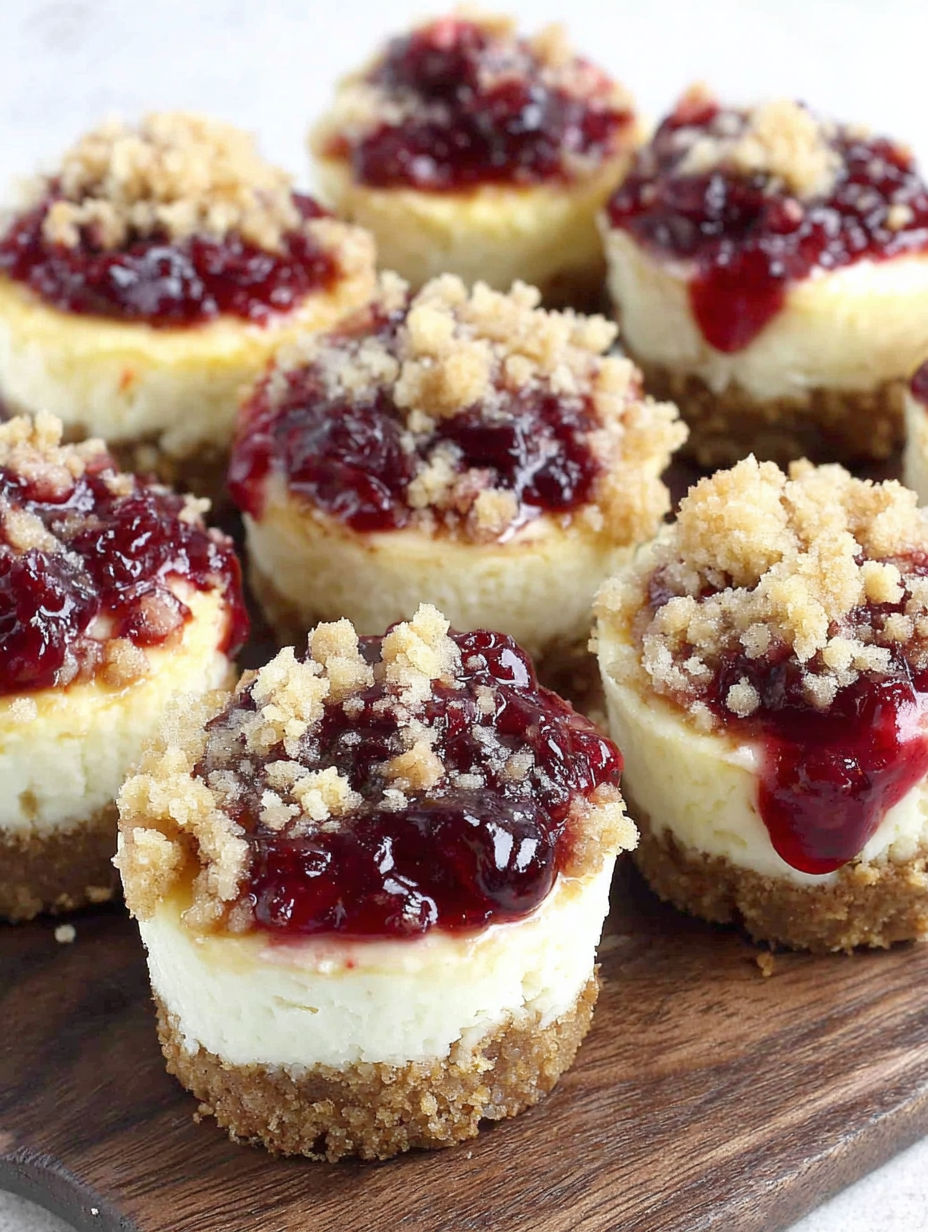 A plate of mini cranberry cheesecakes.