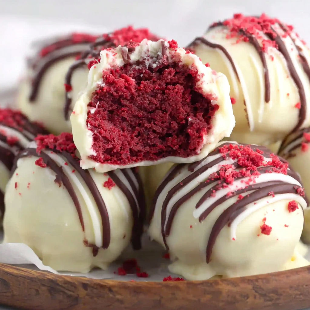 Red velvet truffles with white chocolate and red velvet.