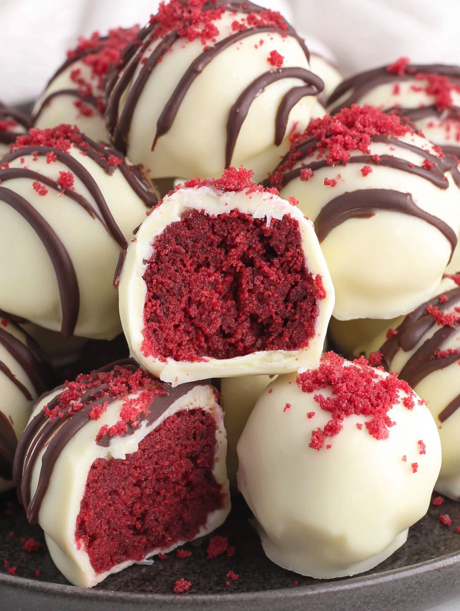 A close up of a red velvet cake with white frosting.