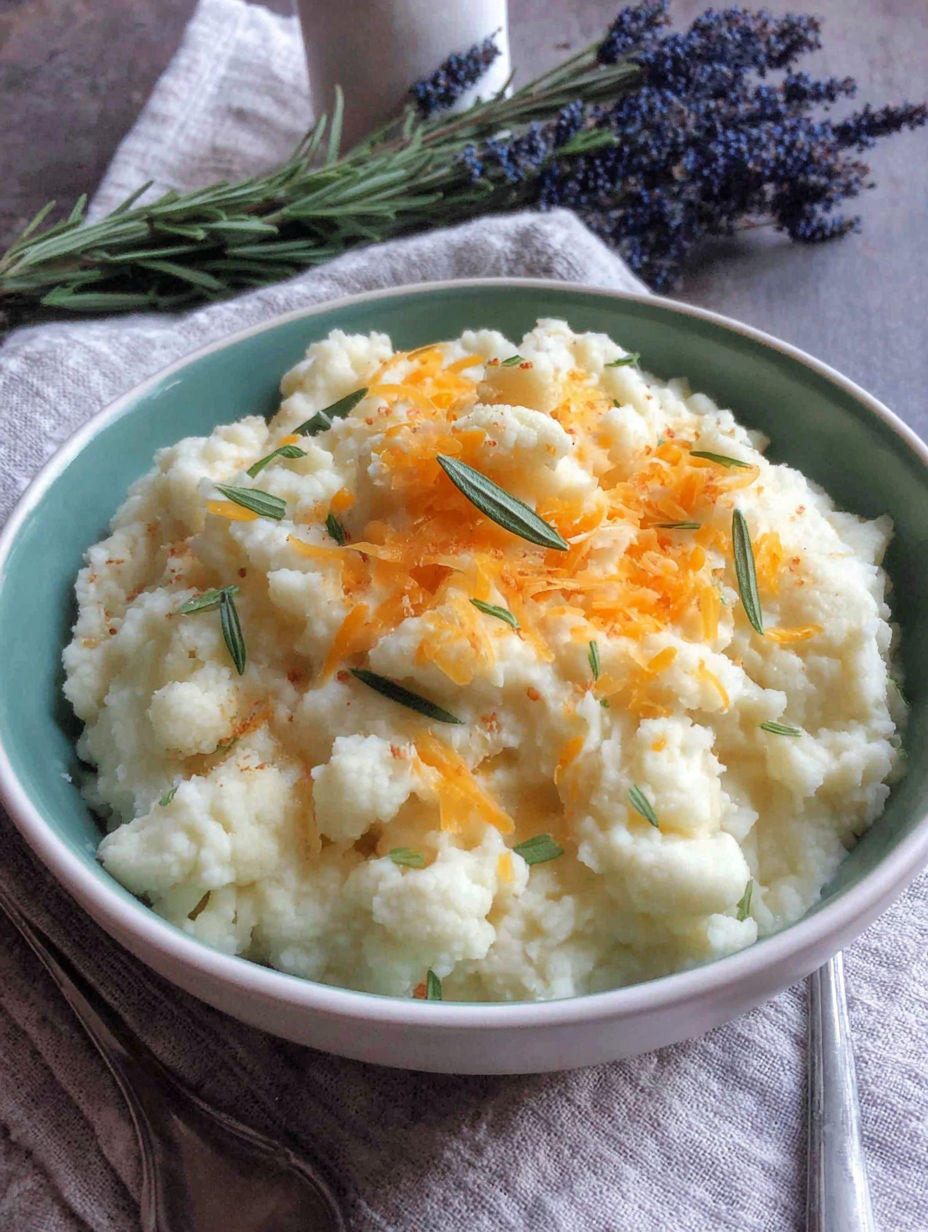 A bowl of cauliflower with cheese and herbs.