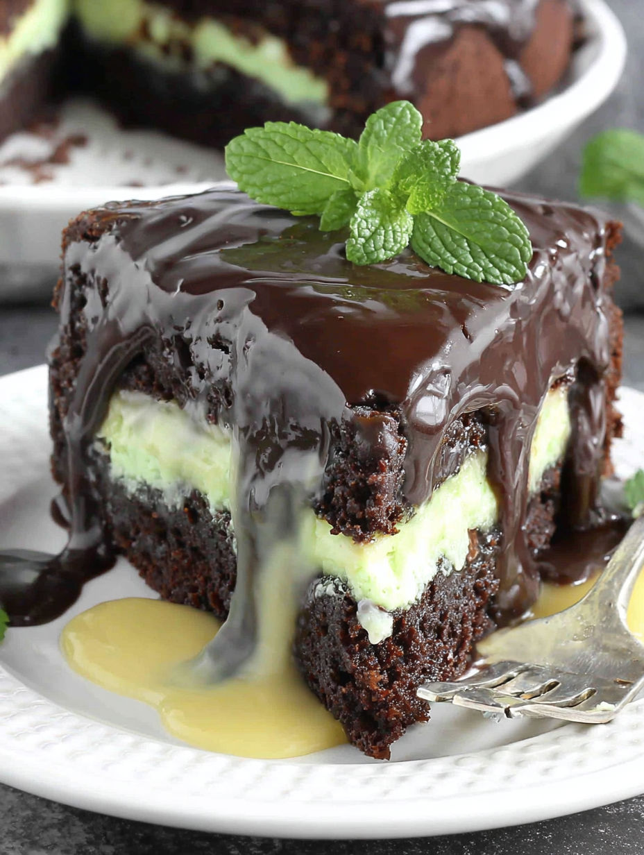 A slice of flourless mint chocolate cake.