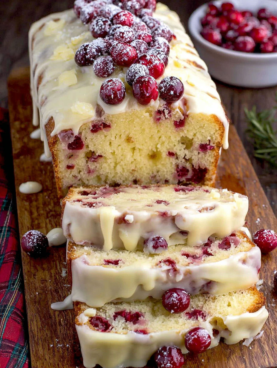 A slice of Christmas Cranberry Pound Cake.