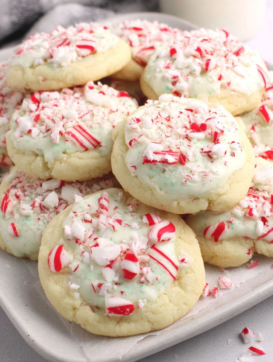 A plate of peppermint crunch sugar cookies.