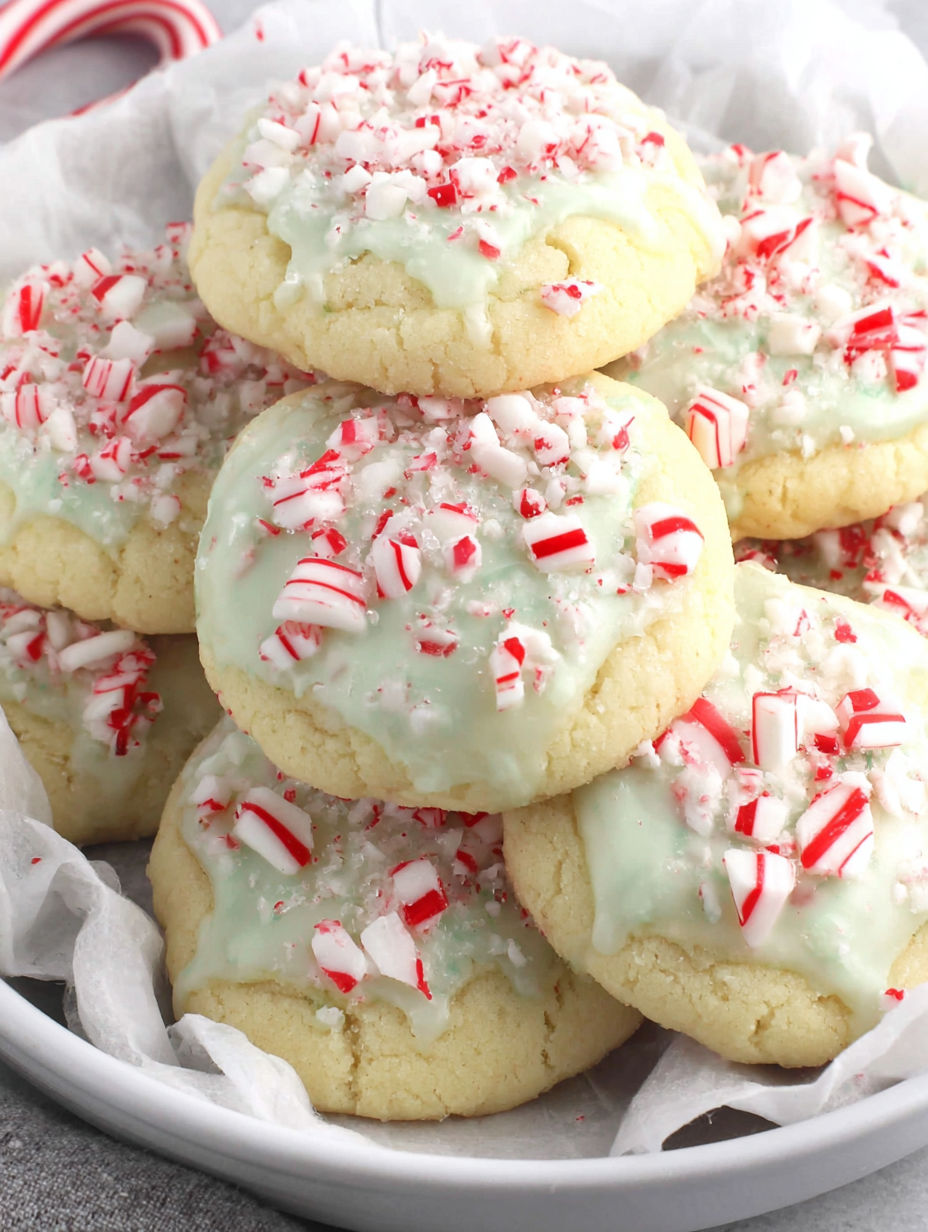A stack of peppermint crunch sugar cookies.