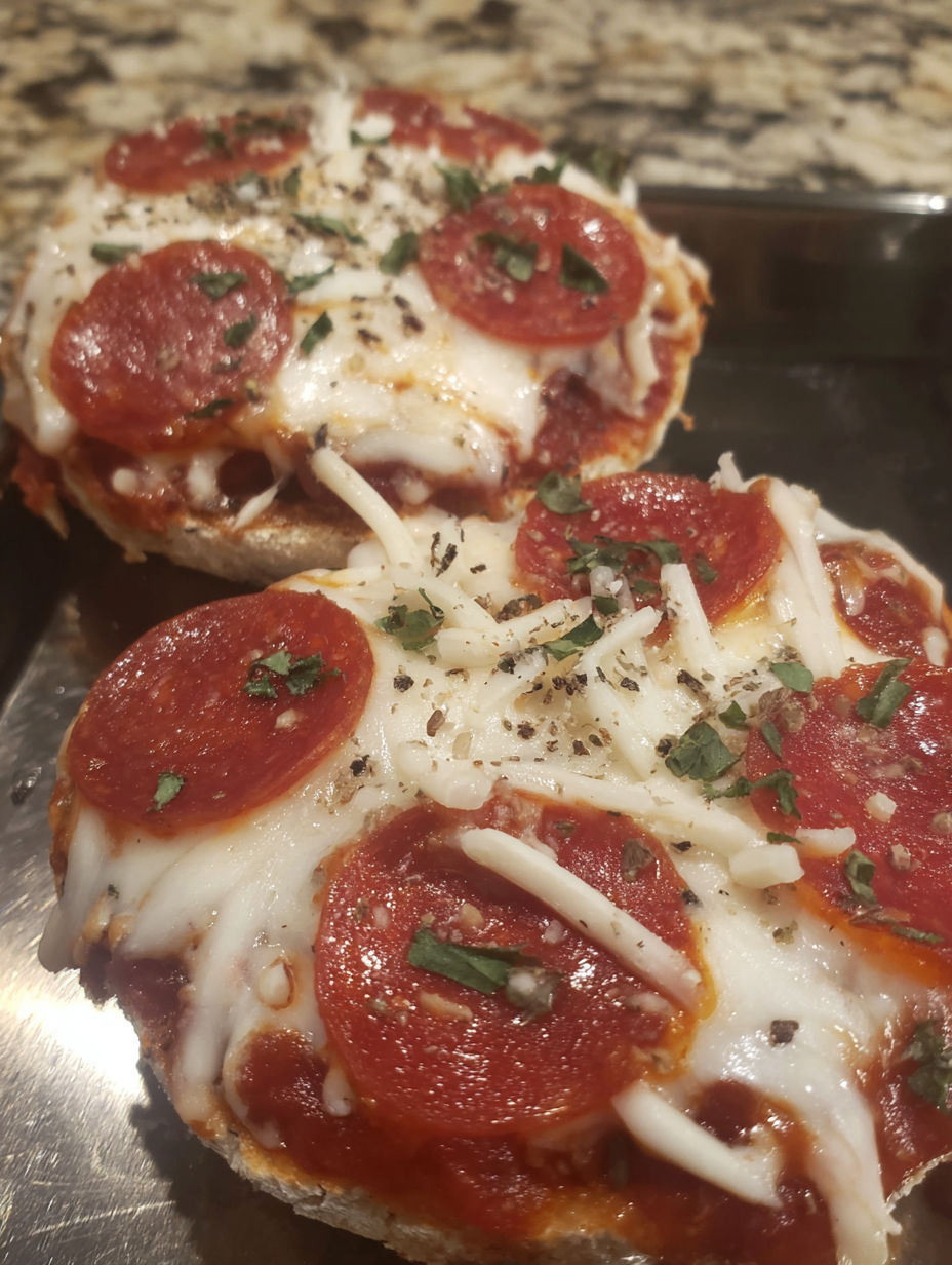 Two slices of pepperoni pizza with cheese and herbs.