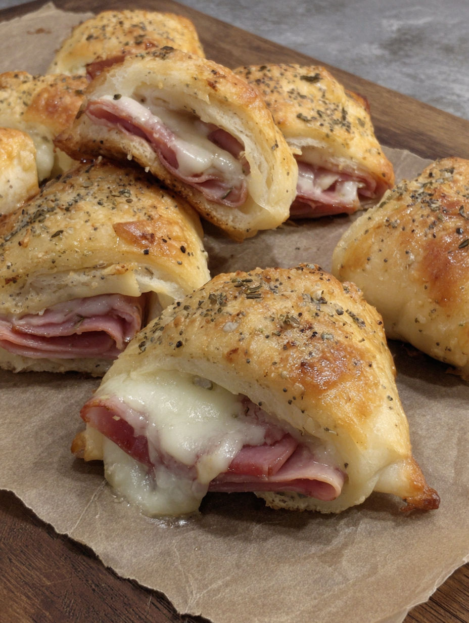 A plate of food with a pastry and meat.