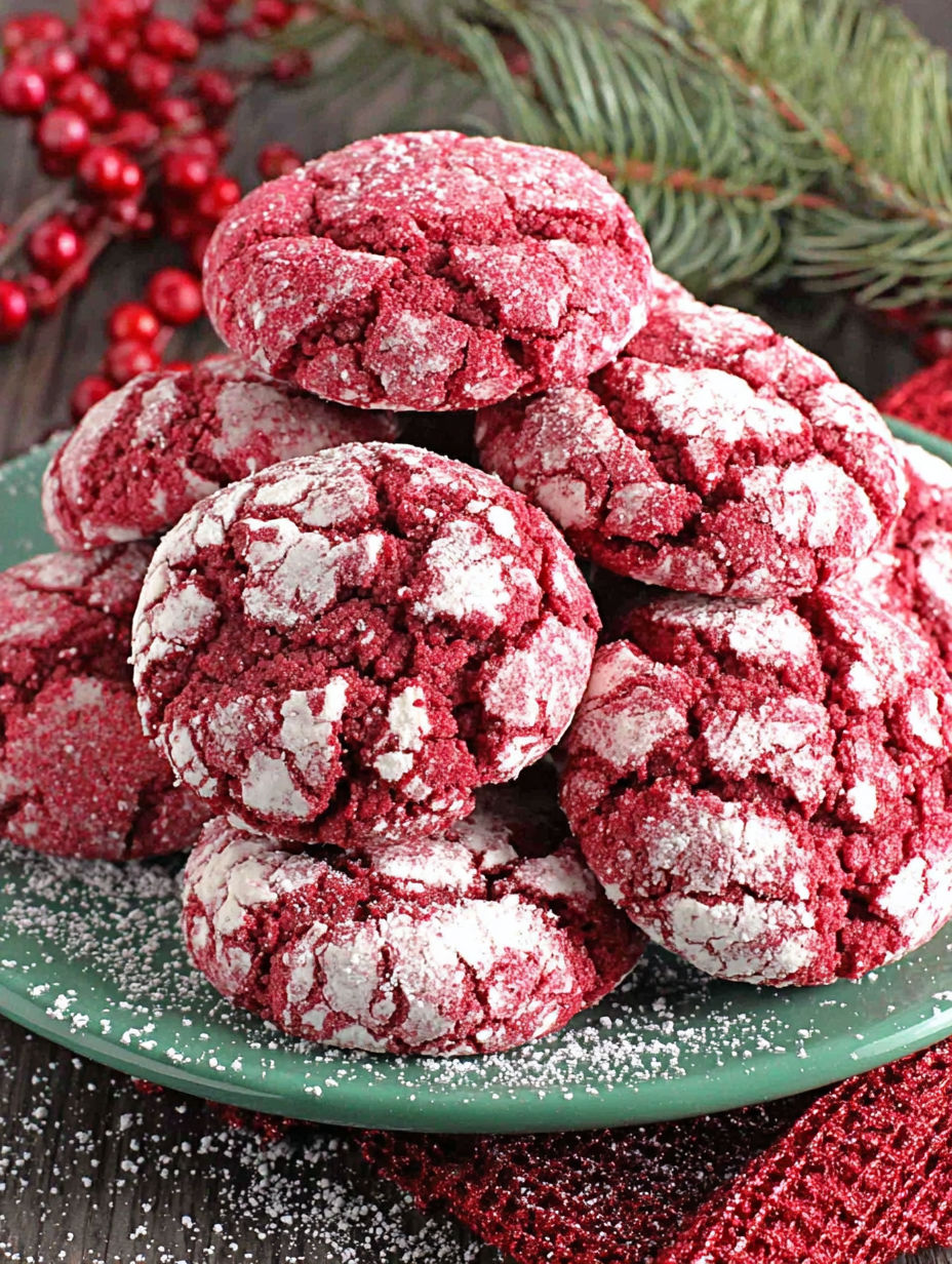 A plate of red velvet crinkle cookies.