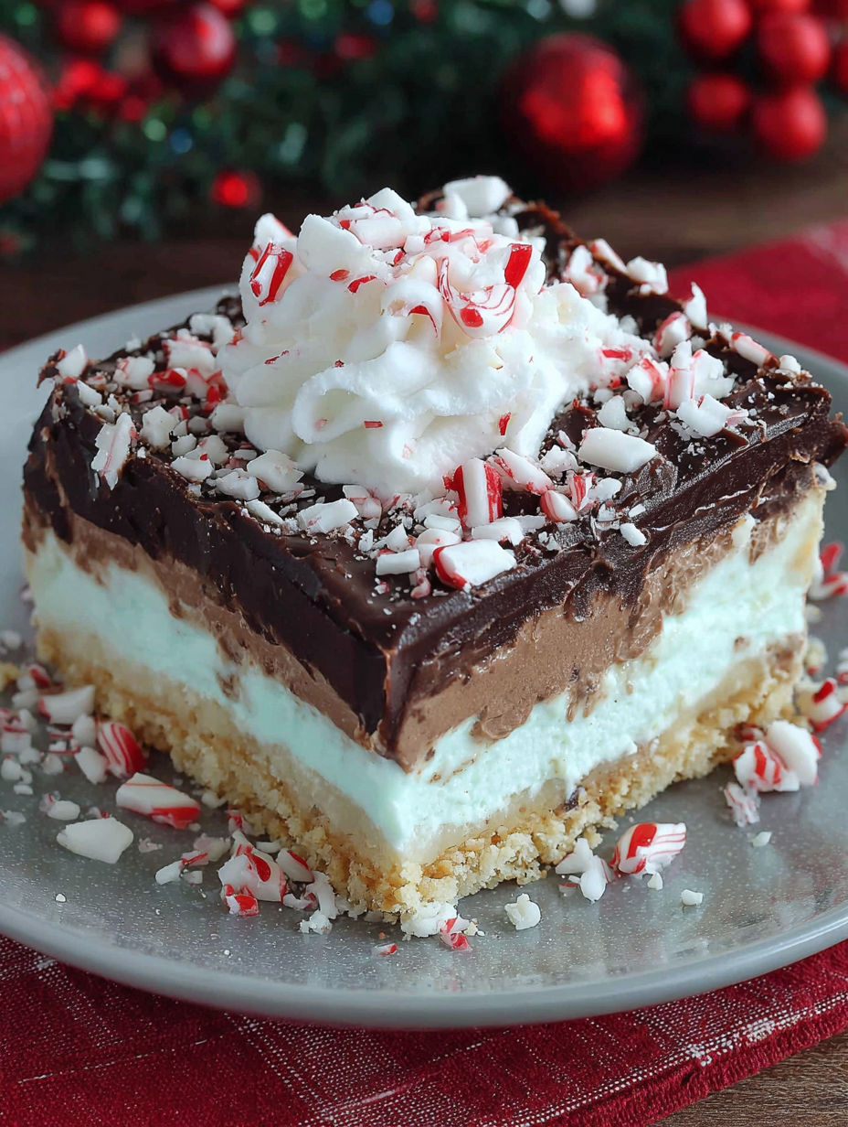 A piece of chocolate peppermint cake.