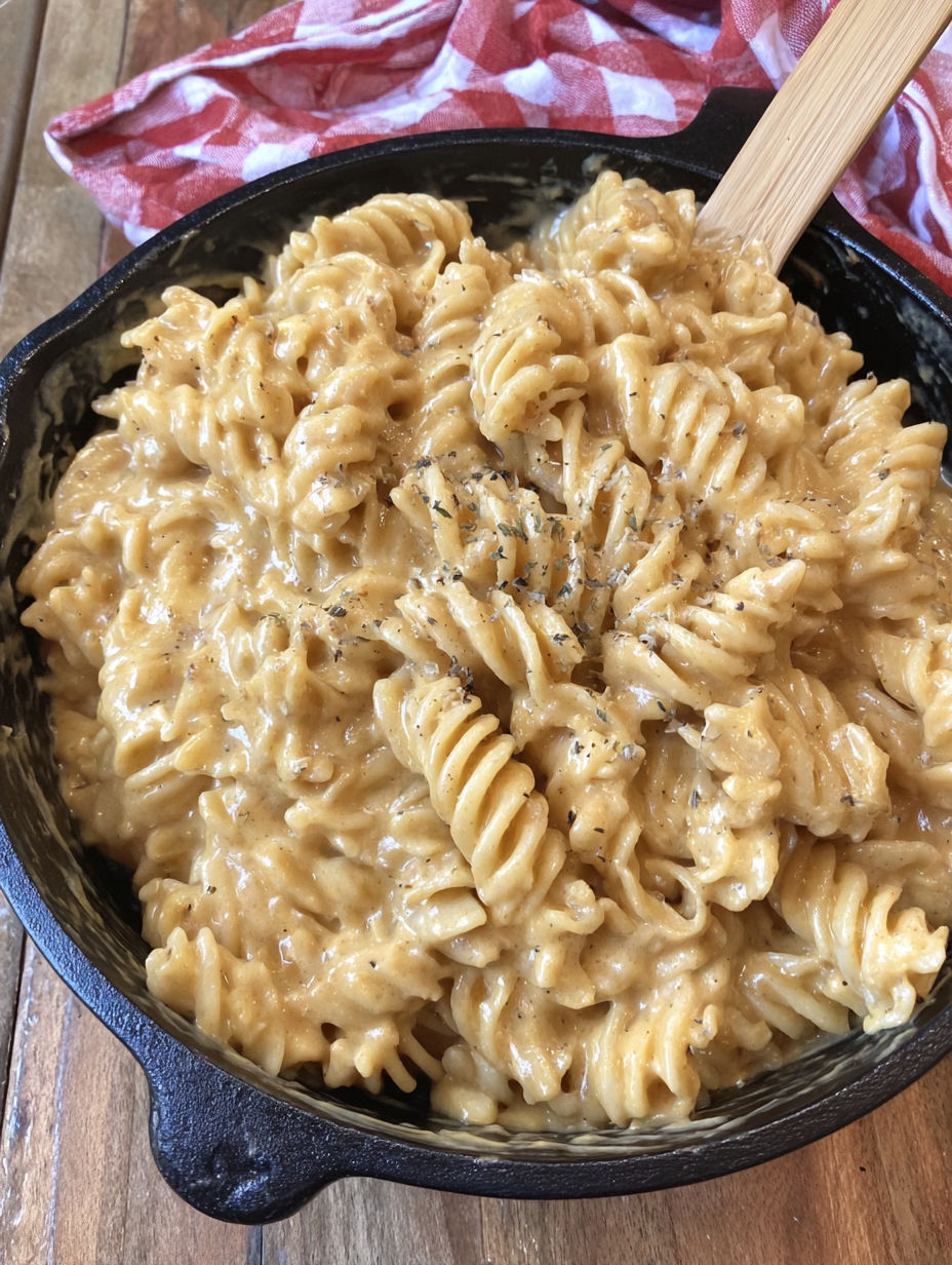 A bowl of pasta with a wooden spoon in it.