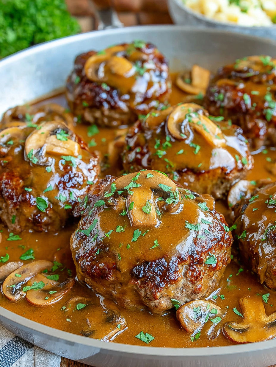 A pan of meat covered in gravy.