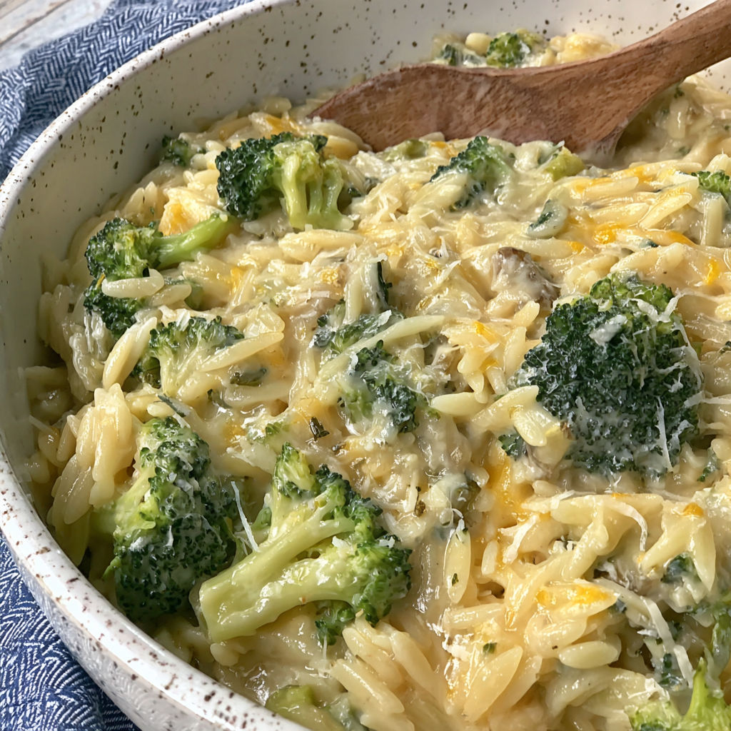A bowl of pasta with broccoli and cheddar cheese.