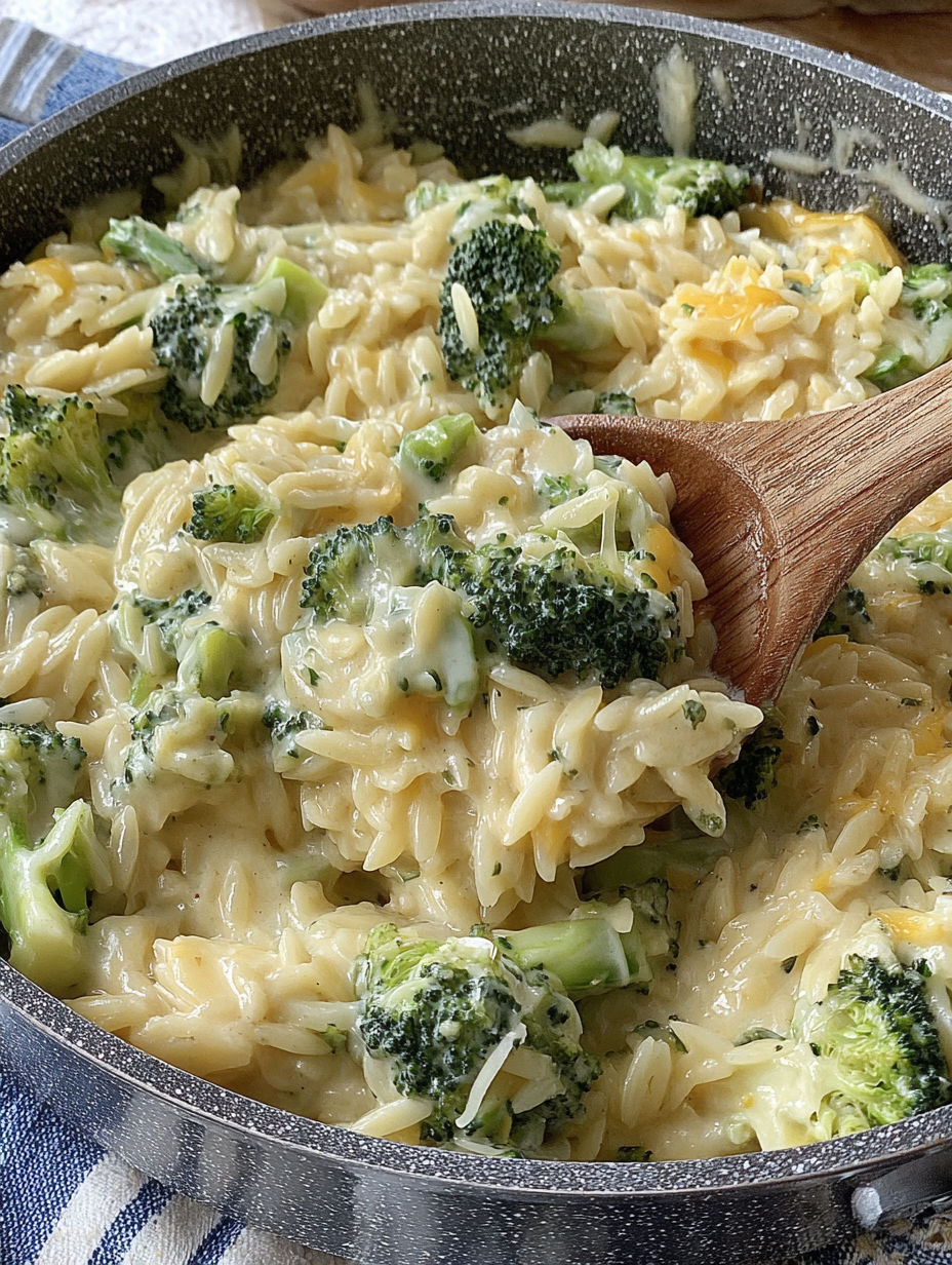 A bowl of pasta with broccoli and cheese.