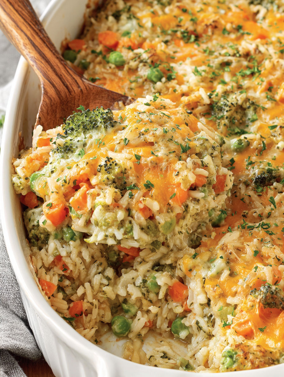 A dish of food with rice, peas, and broccoli.