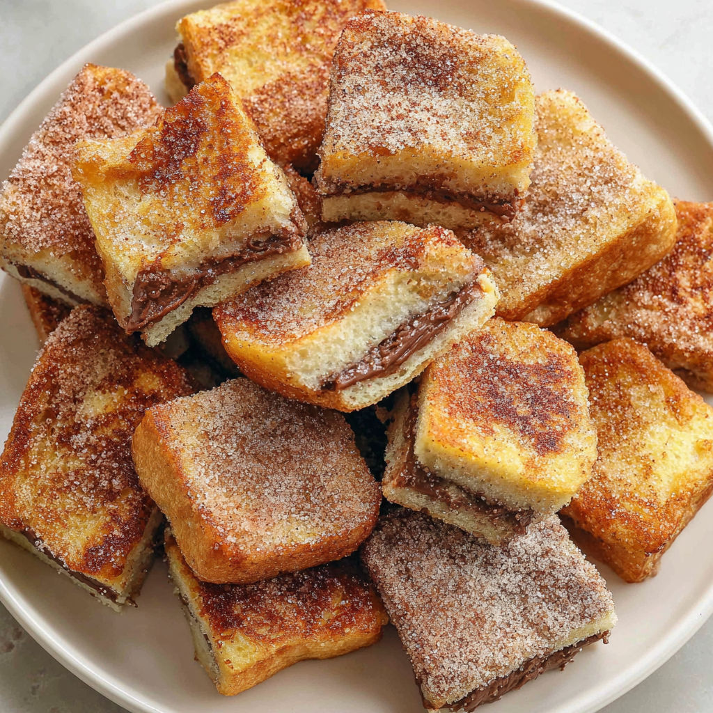 A plate of stuffed French toast bites.