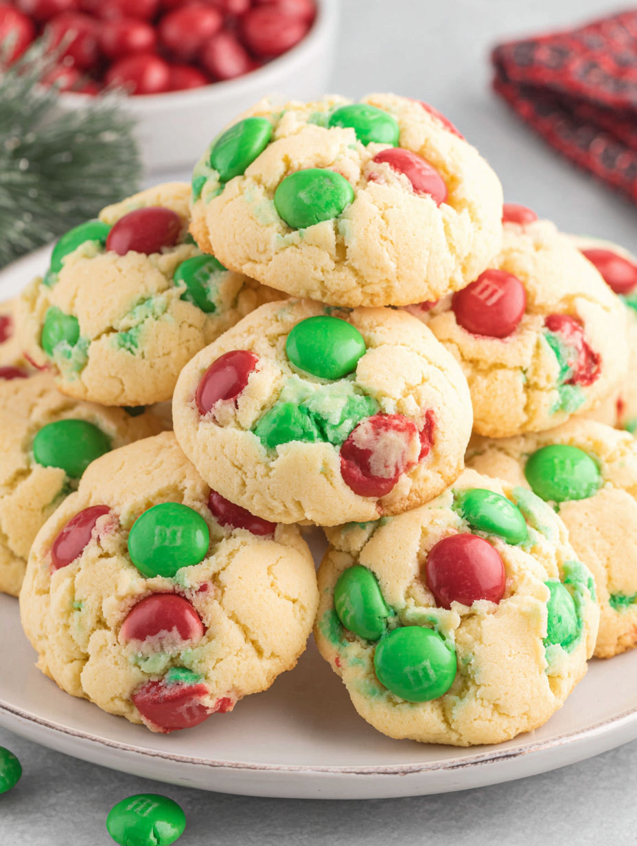 A plate of cookies with green and red decorations.