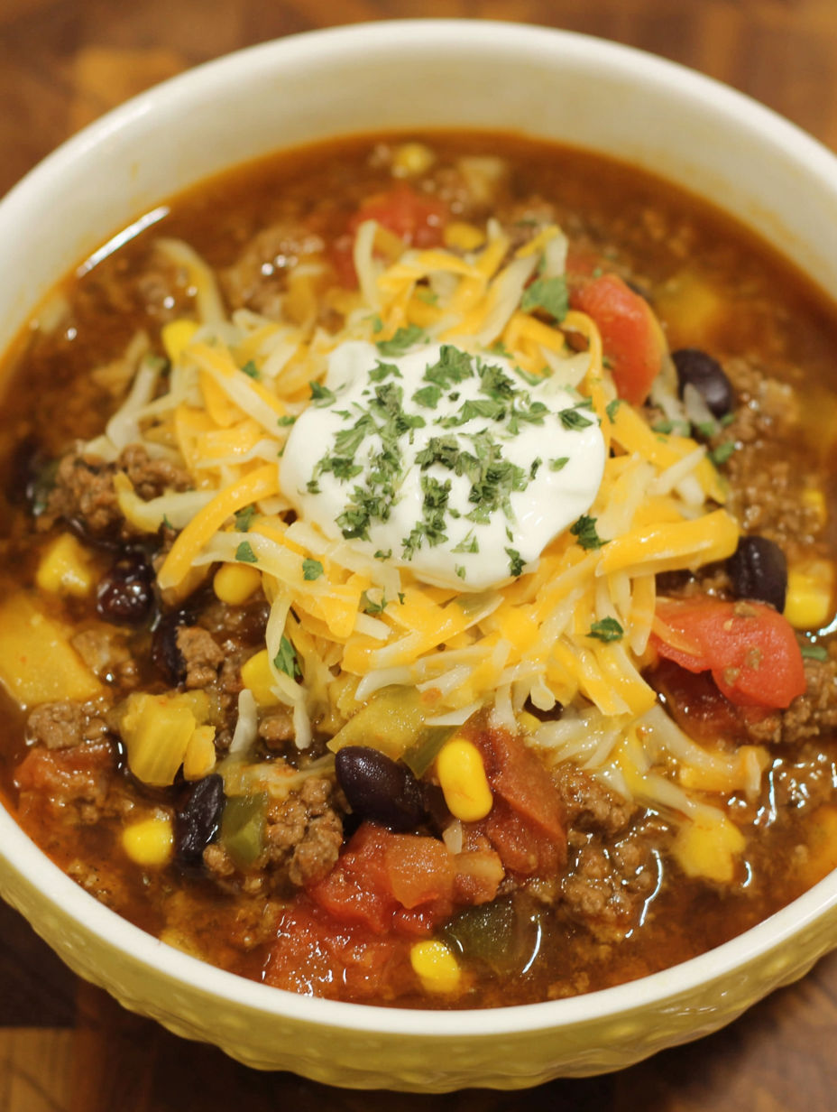 A bowl of soup with a white dollop on top.