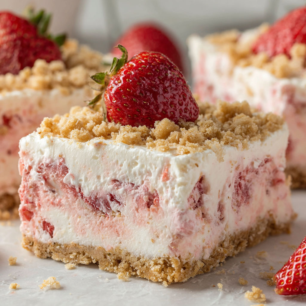 A slice of strawberry crunch ice cream bar.
