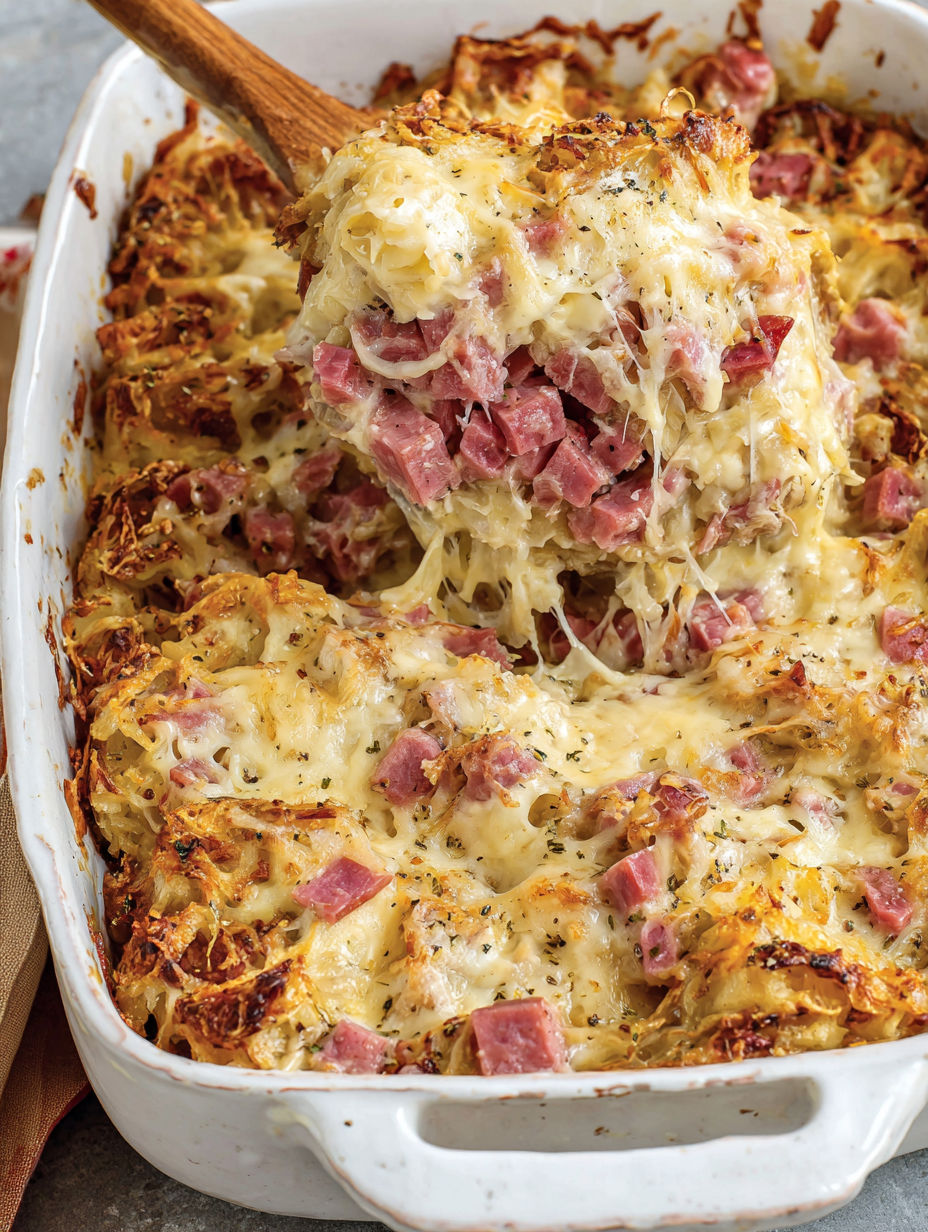 A close up of a Reuben Casserole.