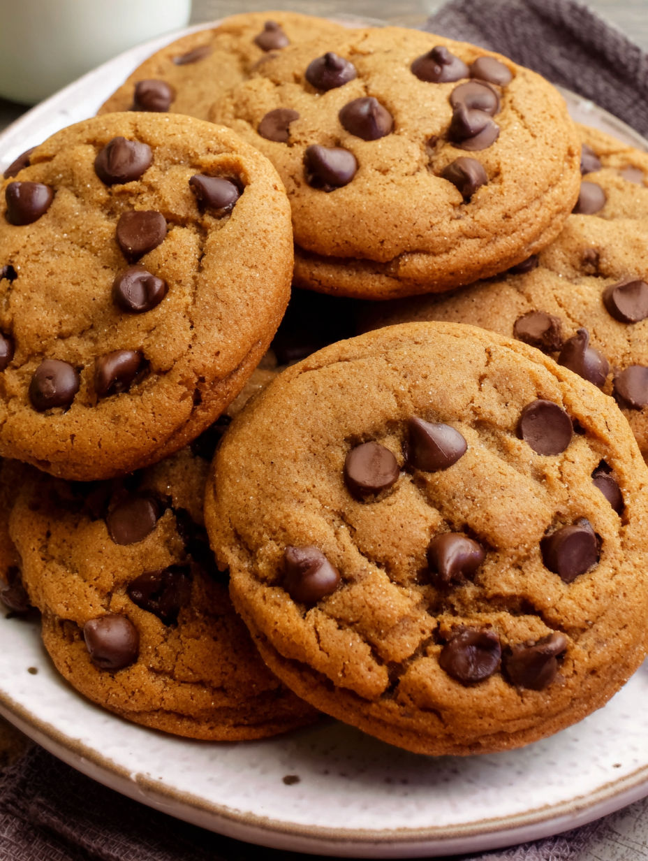 A plate of gingerbread chocolate chip cookies.