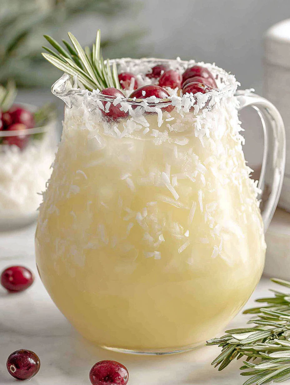 A large glass of white Christmas punch.