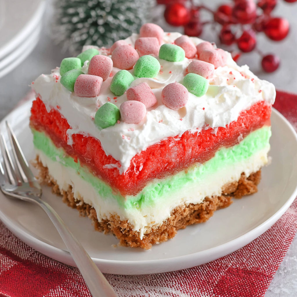 A slice of Christmas lasagna dessert.