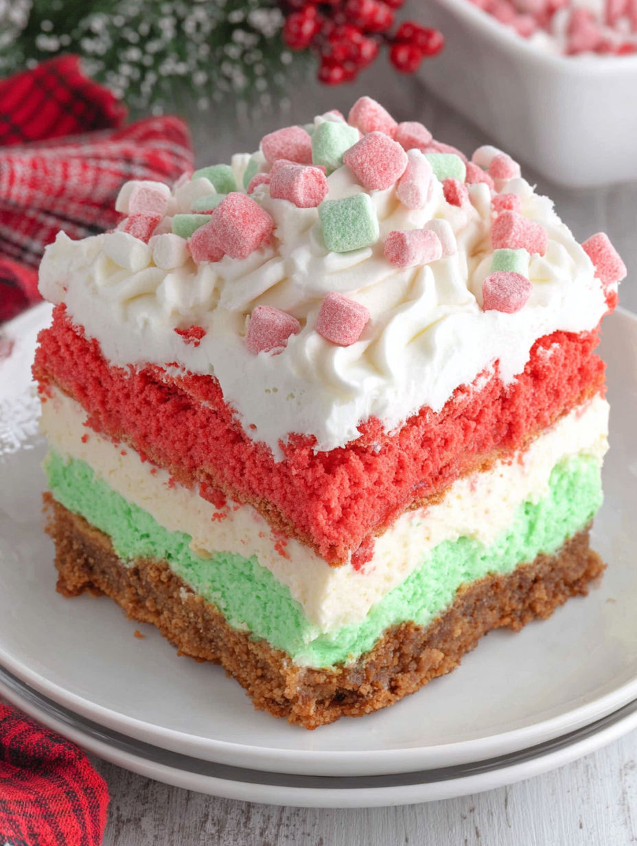 A slice of Christmas lasagna dessert.