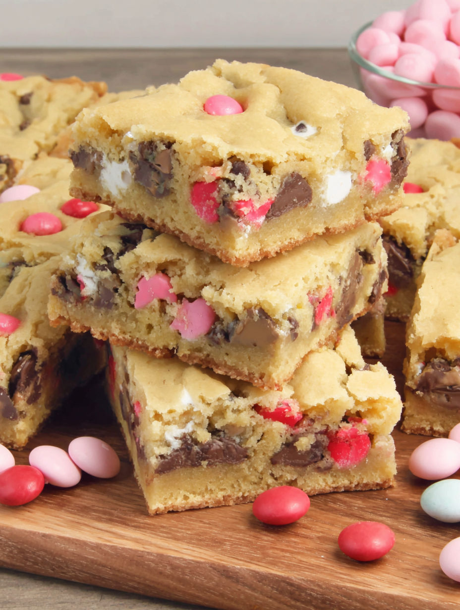 A stack of Valentine Cookie Bars.