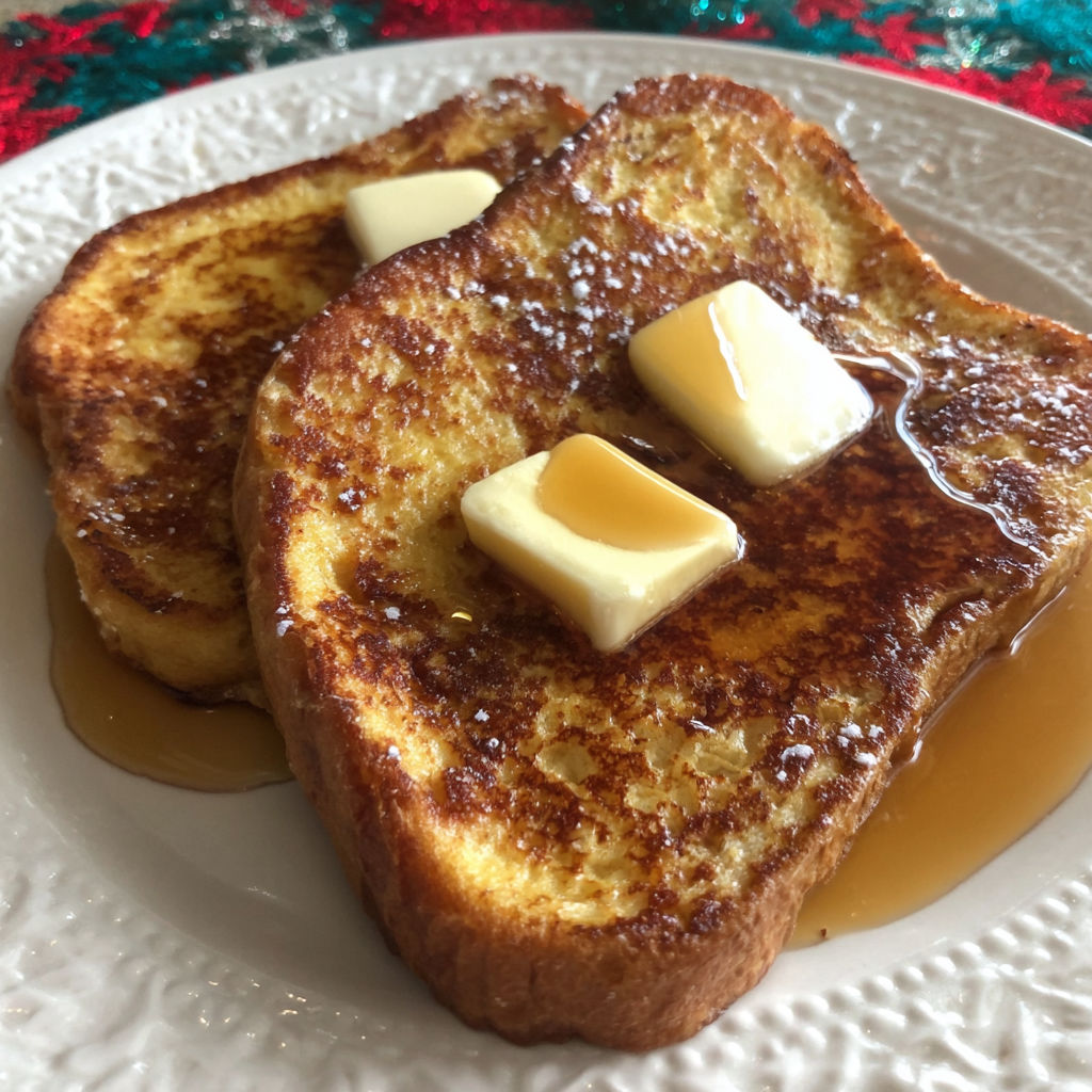 French toast with butter and syrup.