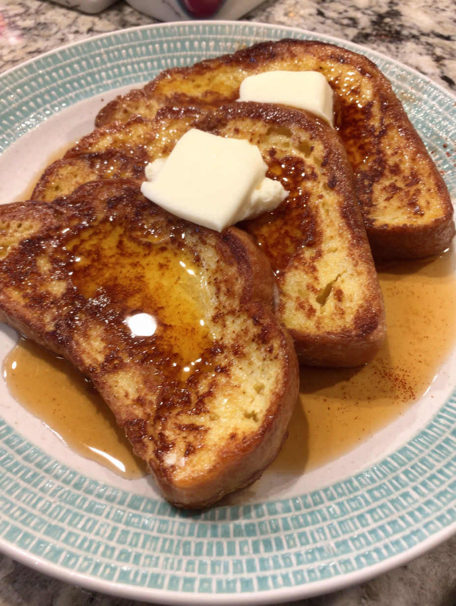 French toast with butter and syrup.